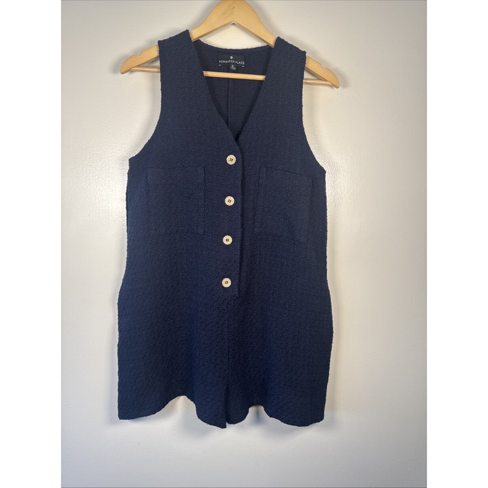 Pomander Place Tuckernuck Navy Blue Textured Myla Romper Women's Size XL